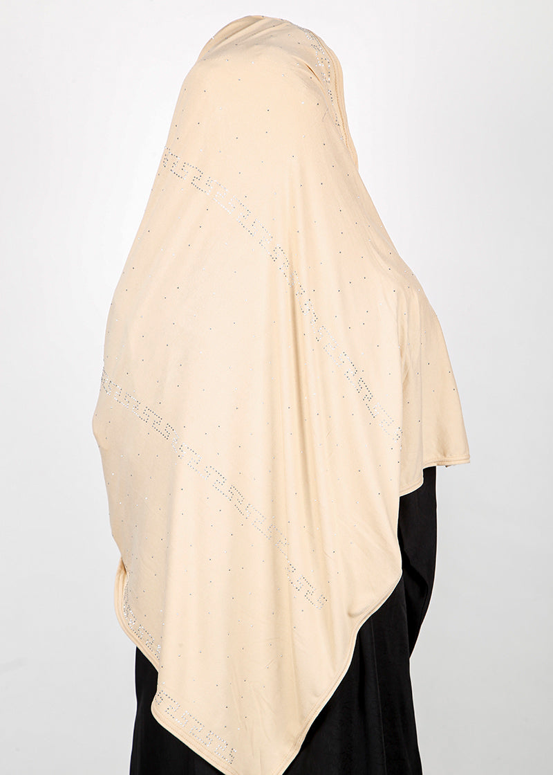 BeingMuslims Stylish Diamond Work Jersey Ivory Hijab