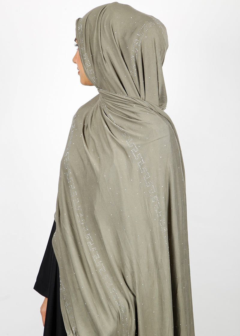 BeingMuslims Stylish Diamond Work Jersey Khaki Hijab
