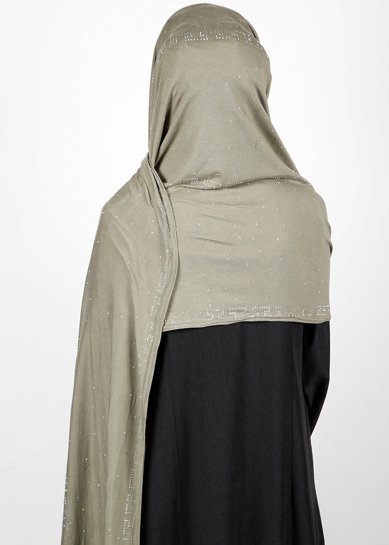 BeingMuslims Stylish Diamond Work Jersey Khaki Hijab