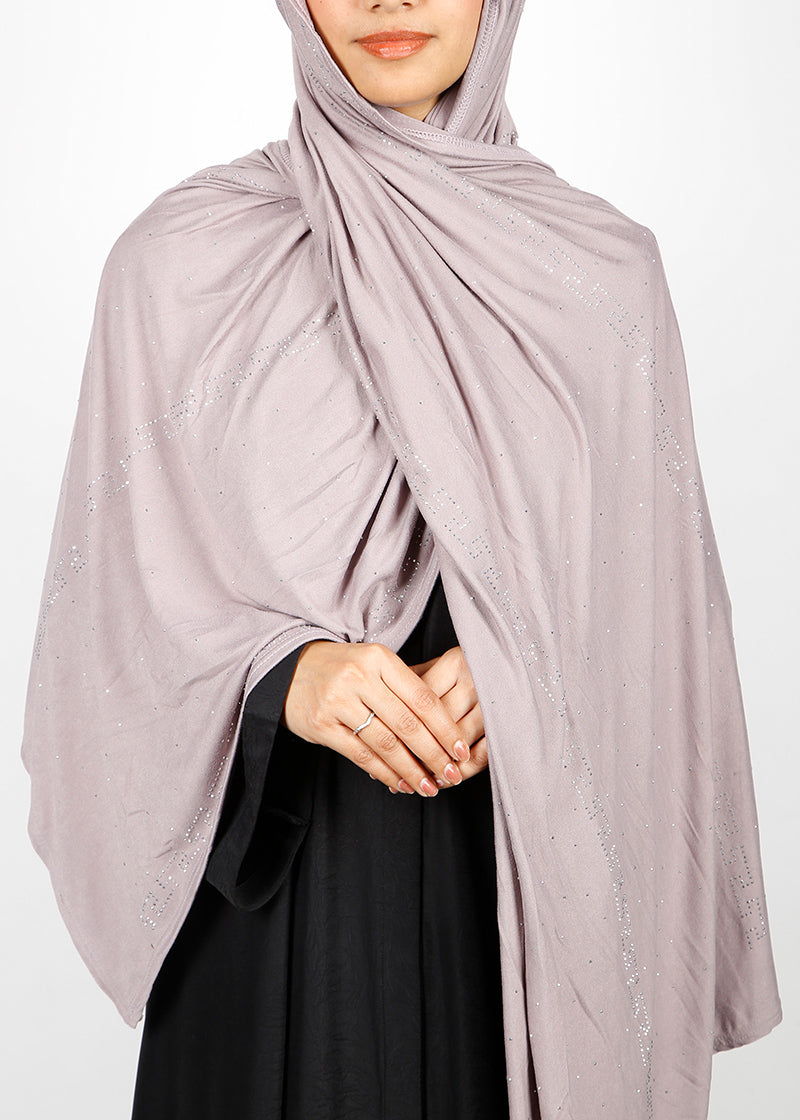 BeingMuslims Stylish Diamond Work Jersey Light Mauve Hijab