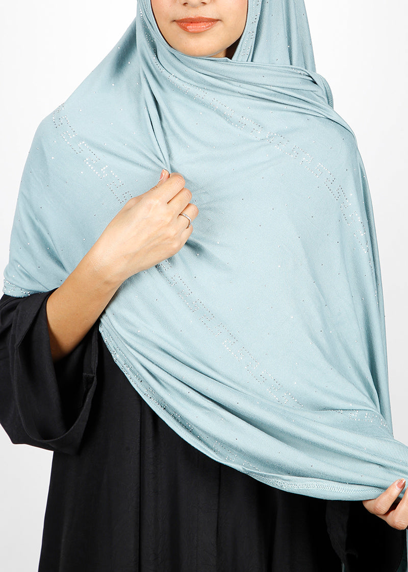 BeingMuslims Stylish Diamond Work Jersey Pale Blue Hijab