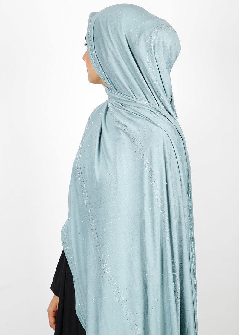 BeingMuslims Stylish Diamond Work Jersey Pale Blue Hijab