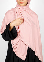 BeingMuslims Stylish Diamond Work Jersey Pale Pink Hijab