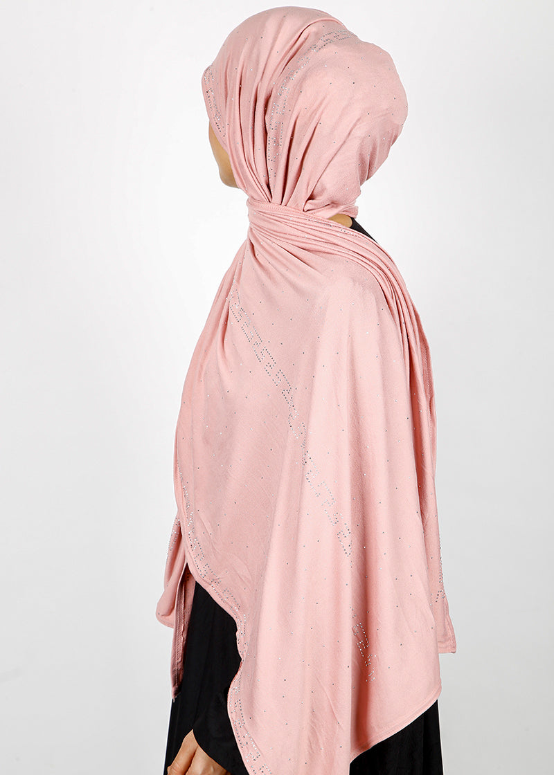 BeingMuslims Stylish Diamond Work Jersey Pale Pink Hijab