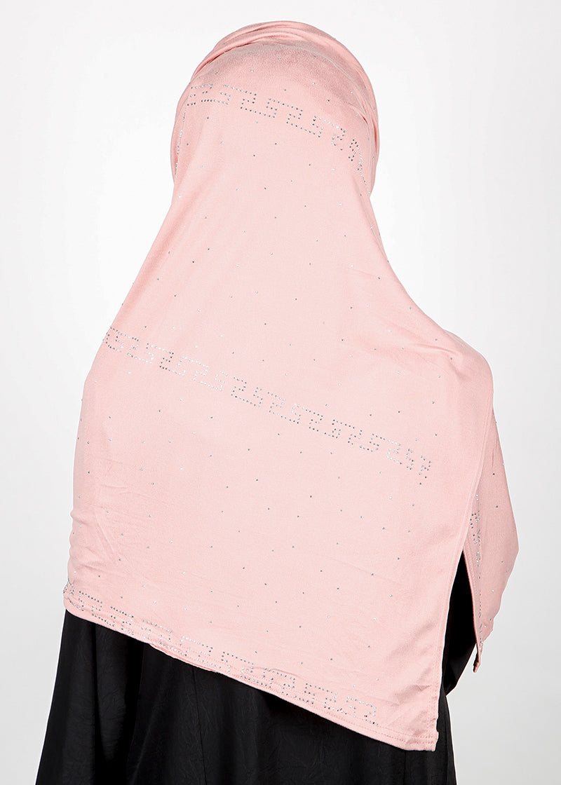 BeingMuslims Stylish Diamond Work Jersey Pale Pink Hijab
