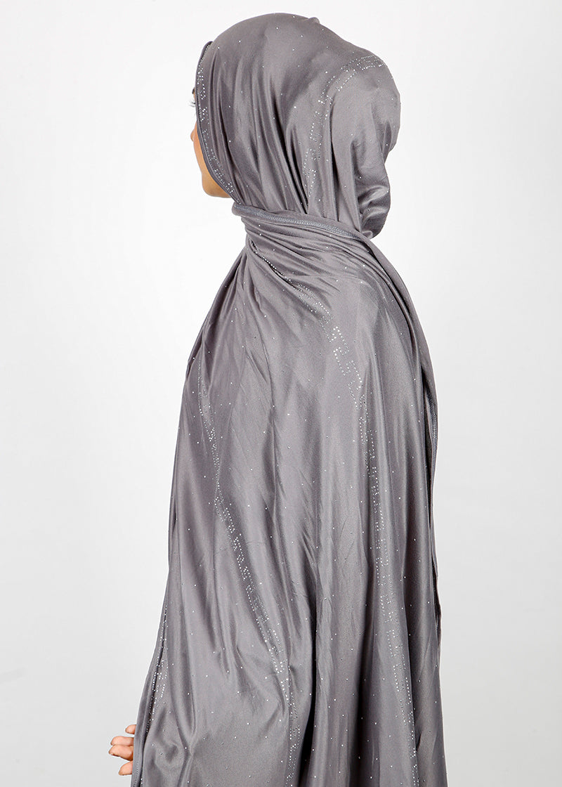BeingMuslims Stylish Diamond Work Jersey Silver Grey Hijab