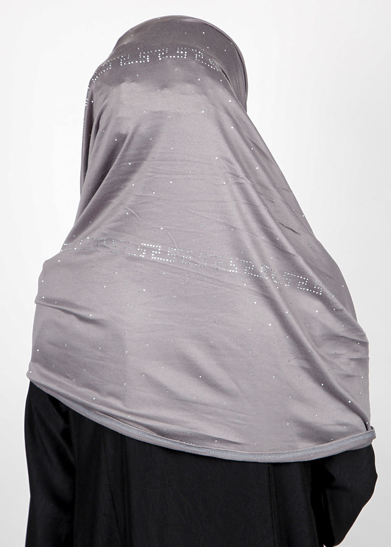 BeingMuslims Stylish Diamond Work Jersey Silver Grey Hijab