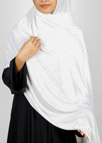 BeingMuslims Stylish Diamond Work Jersey White Hijab