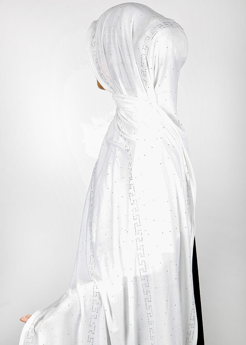 BeingMuslims Stylish Diamond Work Jersey White Hijab