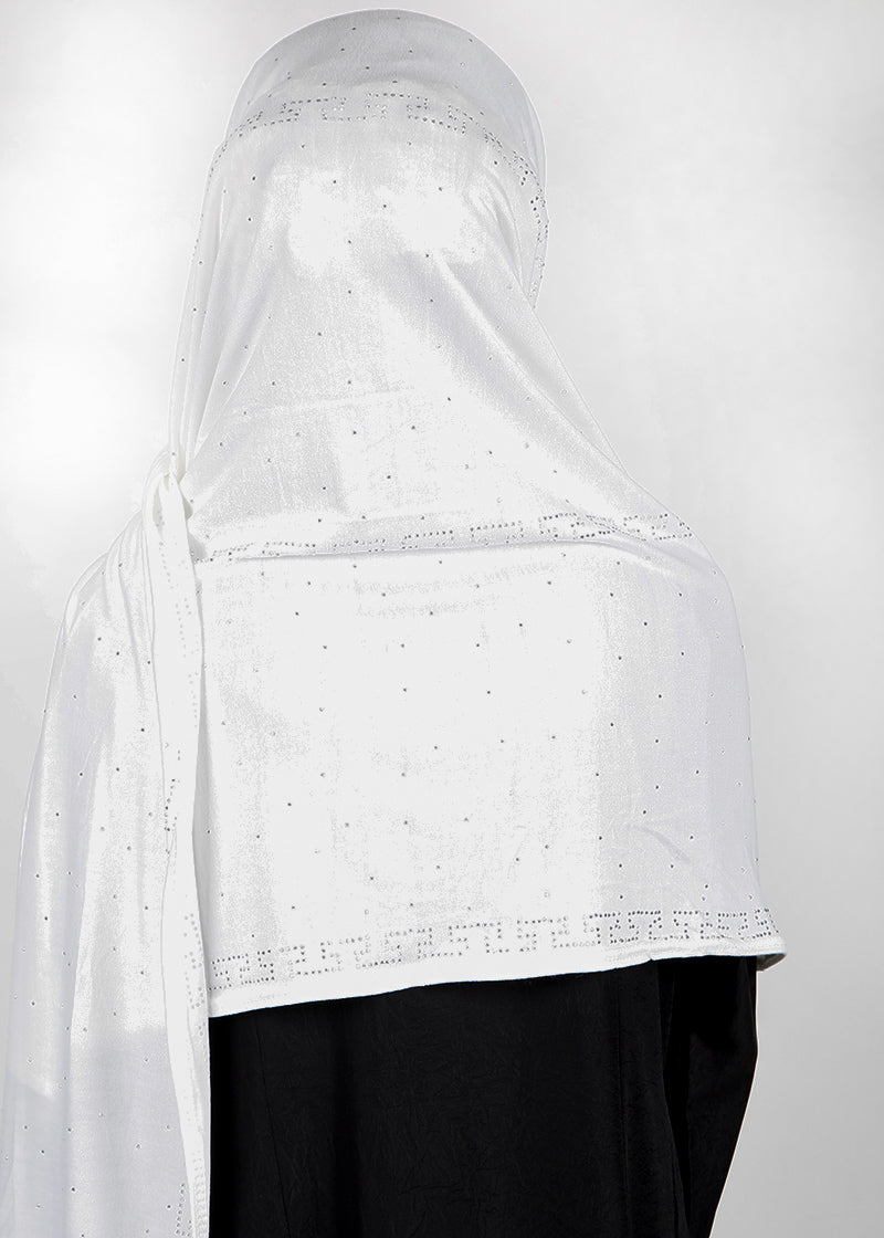 BeingMuslims Stylish Diamond Work Jersey White Hijab