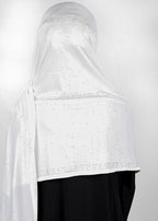 BeingMuslims Stylish Diamond Work Jersey White Hijab