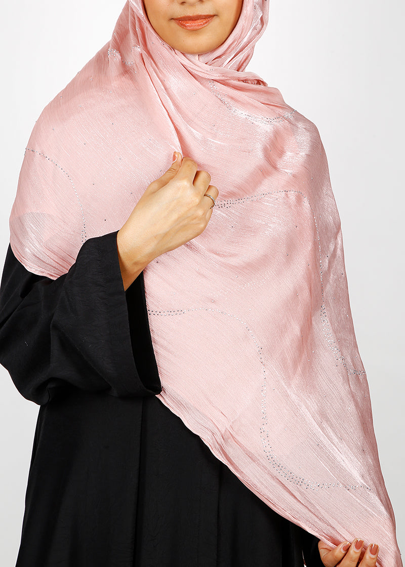 BeingMuslims Diamond Work Organza Blush Pink Hijab