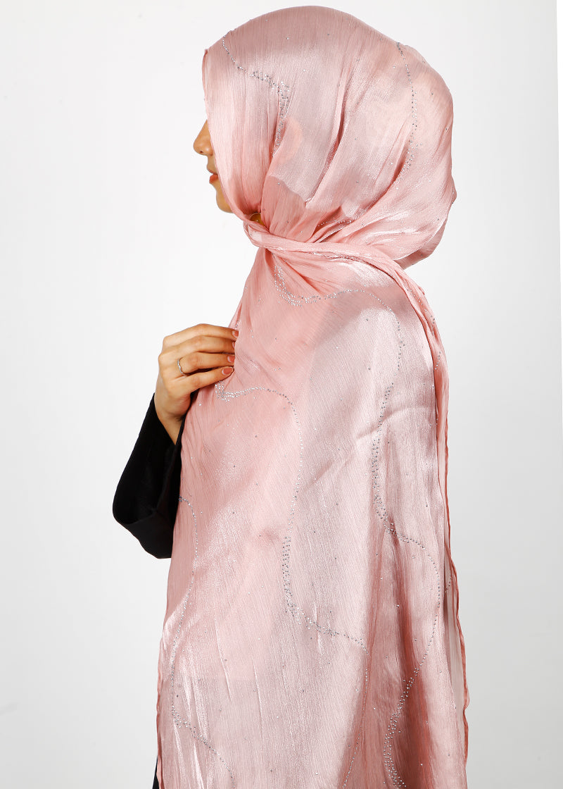 BeingMuslims Diamond Work Organza Blush Pink Hijab
