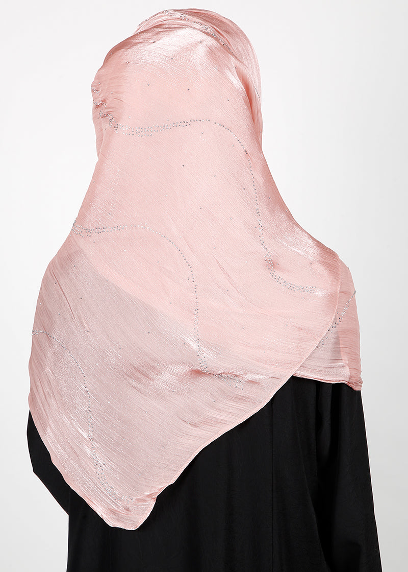 BeingMuslims Diamond Work Organza Blush Pink Hijab