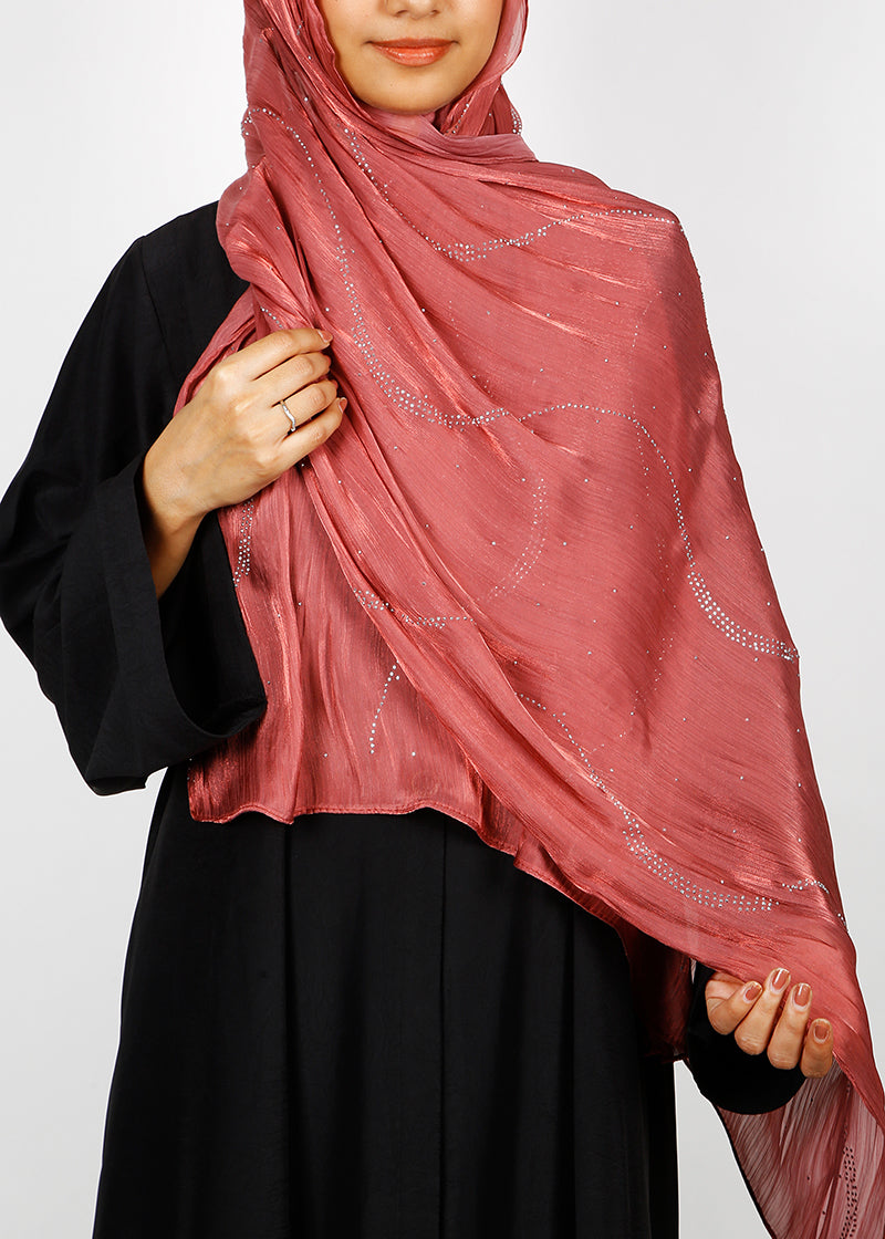 BeingMuslims Diamond Work Organza Brick Red Hijab