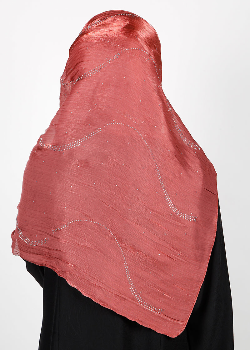 BeingMuslims Diamond Work Organza Brick Red Hijab