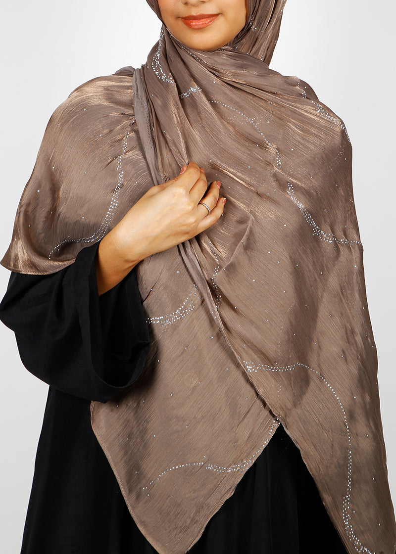 BeingMuslims Diamond Work Organza Brown Hijab