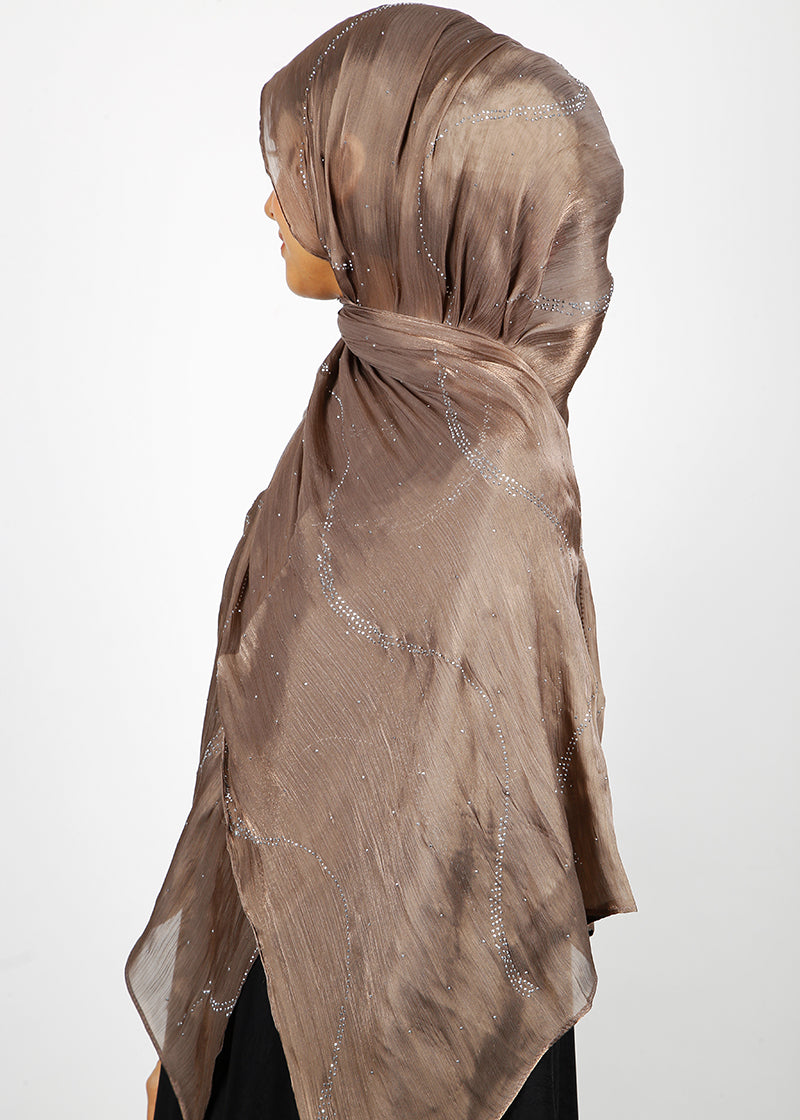 BeingMuslims Diamond Work Organza Brown Hijab