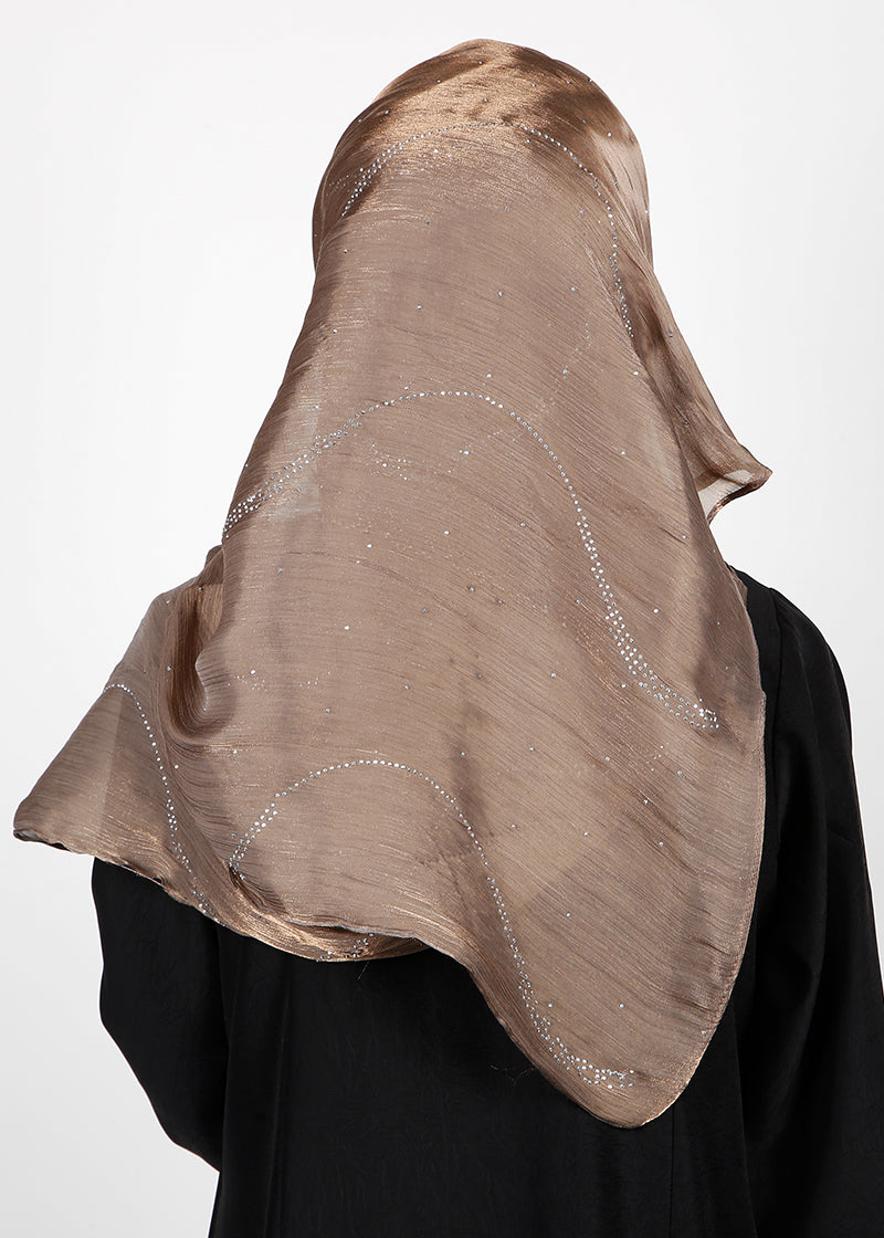 BeingMuslims Diamond Work Organza Brown Hijab