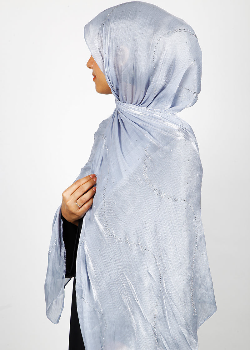 BeingMuslims Diamond Work Organza Ice Blue Hijab