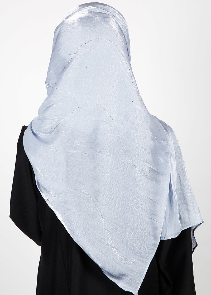 BeingMuslims Diamond Work Organza Ice Blue Hijab