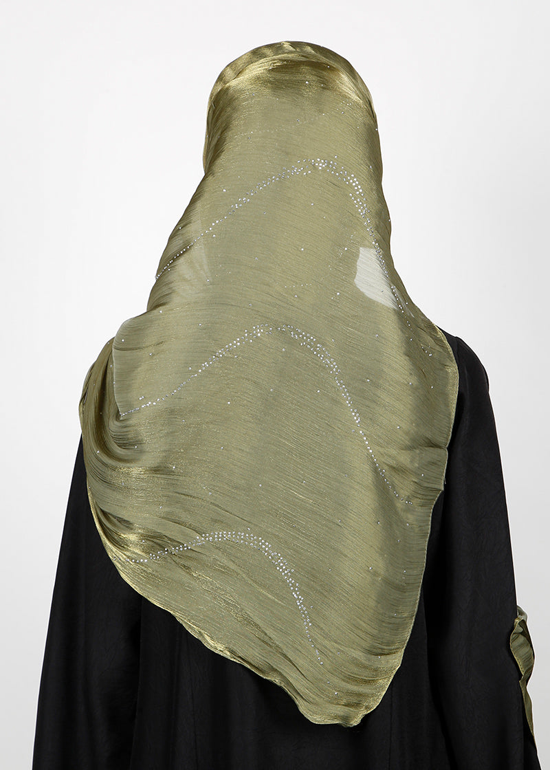 BeingMuslims Diamond Work Organza Olive Hijab