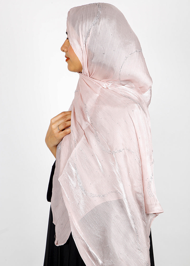 BeingMuslims Diamond Work Organza Pale Pink Hijab