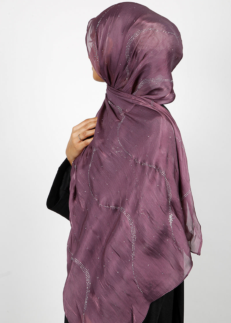 BeingMuslims Diamond Work Organza Purple Hijab