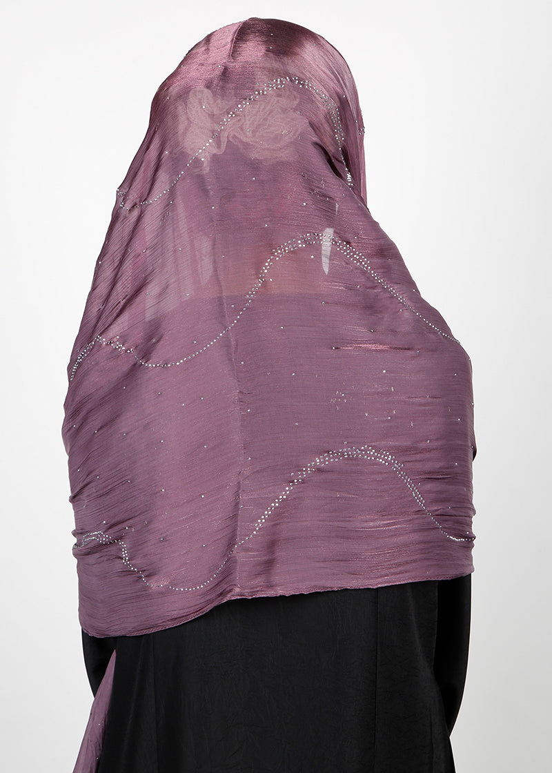 BeingMuslims Diamond Work Organza Purple Hijab