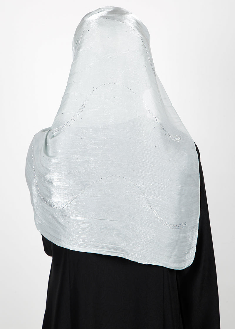 BeingMuslims Diamond Work Organza Silver Hijab