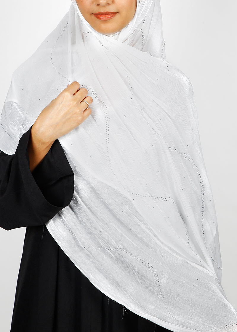 BeingMuslims Diamond Work Organza White Hijab