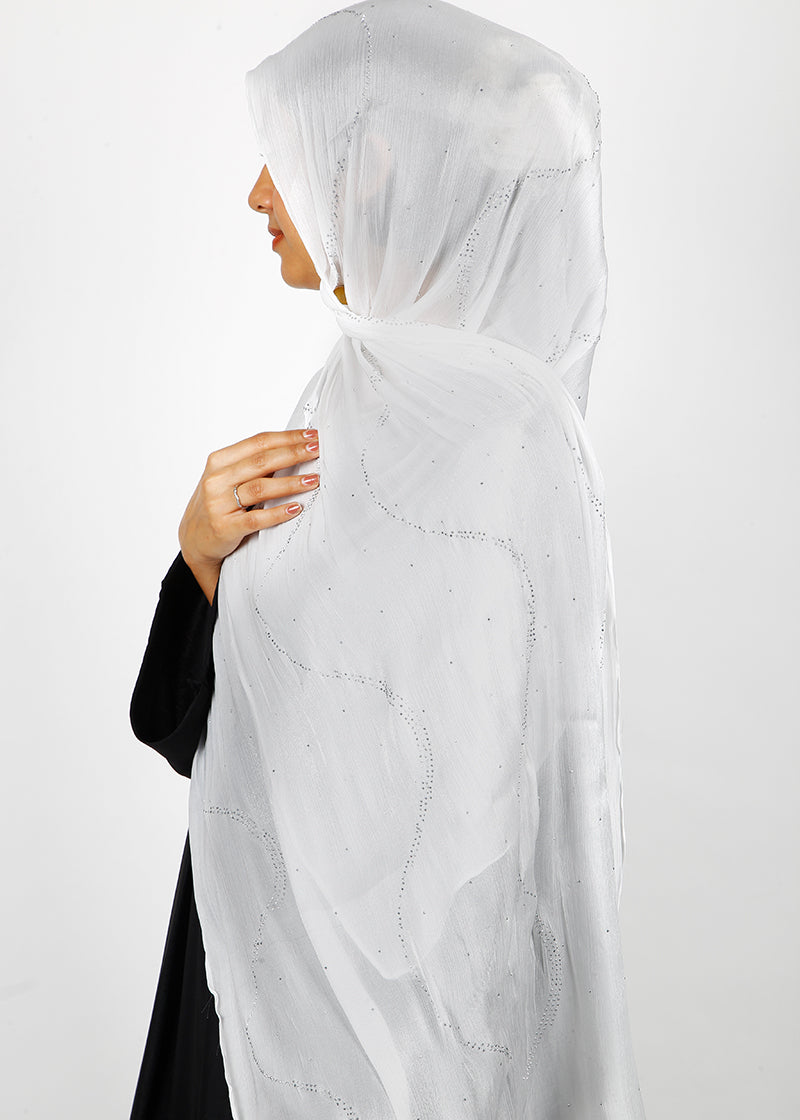 BeingMuslims Diamond Work Organza White Hijab
