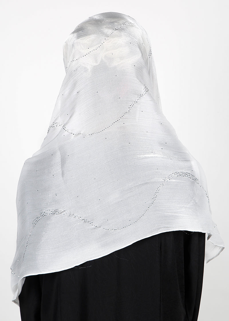 BeingMuslims Diamond Work Organza White Hijab