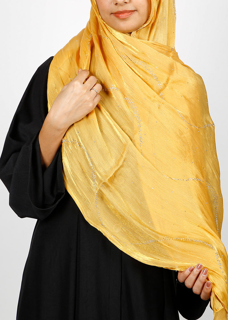 BeingMuslims Diamond Work Organza Yellow Hijab