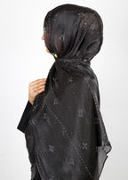 BeingMuslims Graceful Diamond Work Organza Black Hijab