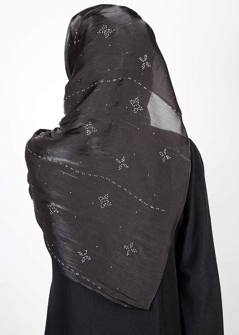 BeingMuslims Graceful Diamond Work Organza Black Hijab
