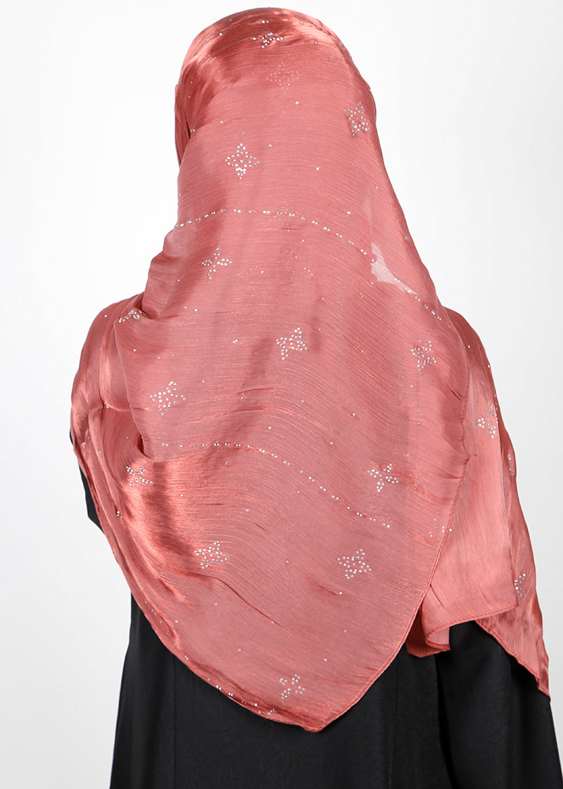 BeingMuslims Graceful Diamond Work Organza Brick Red Hijab