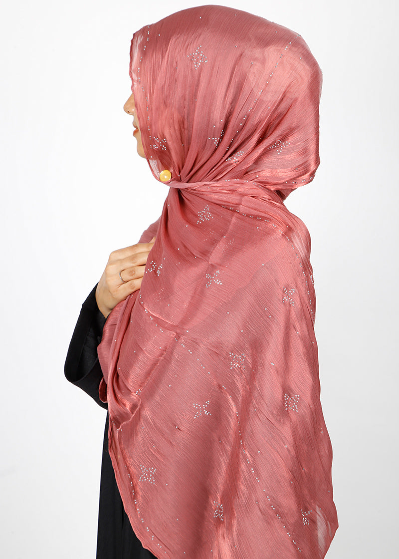 BeingMuslims Graceful Diamond Work Organza Brick Red Hijab