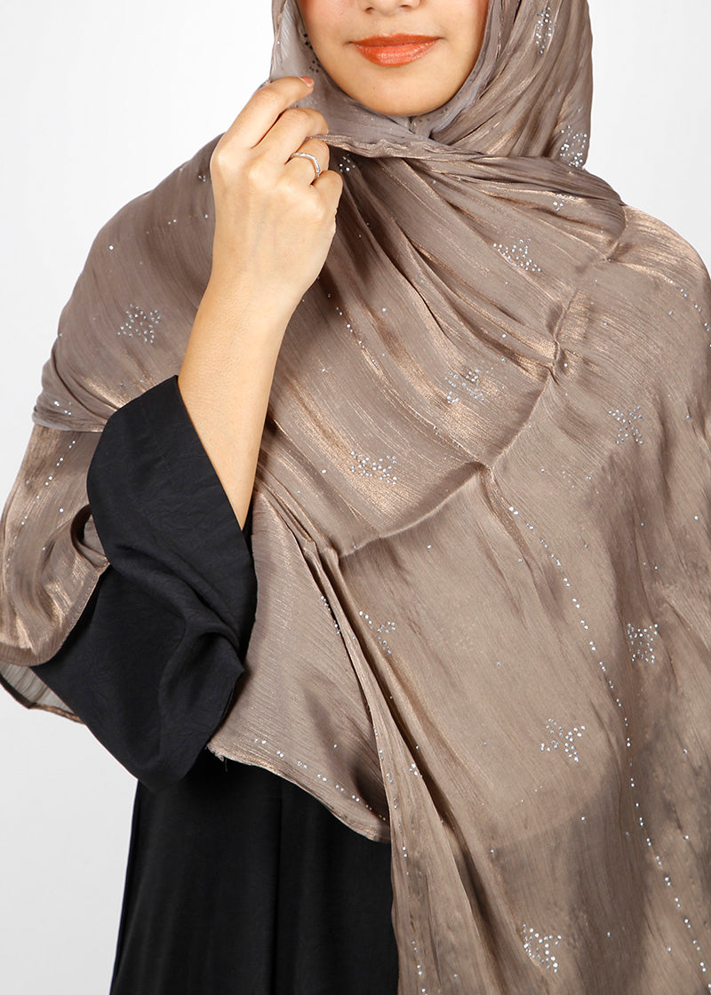BeingMuslims Graceful Diamond Work Organza Bronze Hijab