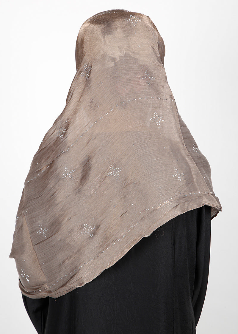 BeingMuslims Graceful Diamond Work Organza Bronze Hijab