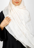 BeingMuslims Graceful Diamond Work Organza Ivory Hijab