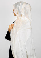 BeingMuslims Graceful Diamond Work Organza Ivory Hijab
