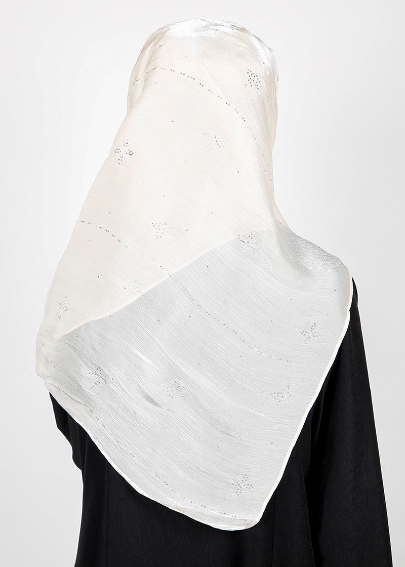 BeingMuslims Graceful Diamond Work Organza Ivory Hijab