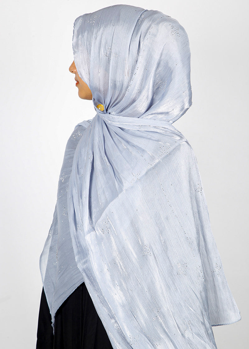 BeingMuslims Graceful Diamond Work Organza Light Blue Hijab