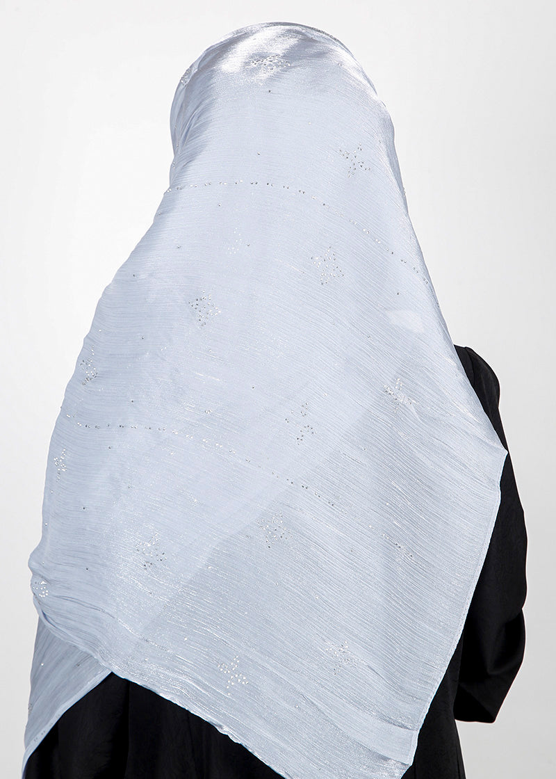 BeingMuslims Graceful Diamond Work Organza Light Blue Hijab