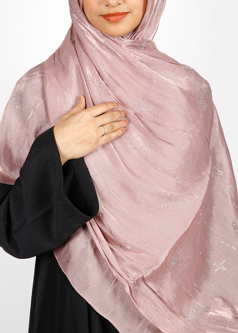 BeingMuslims Graceful Diamond Work Organza Light Purple Hijab