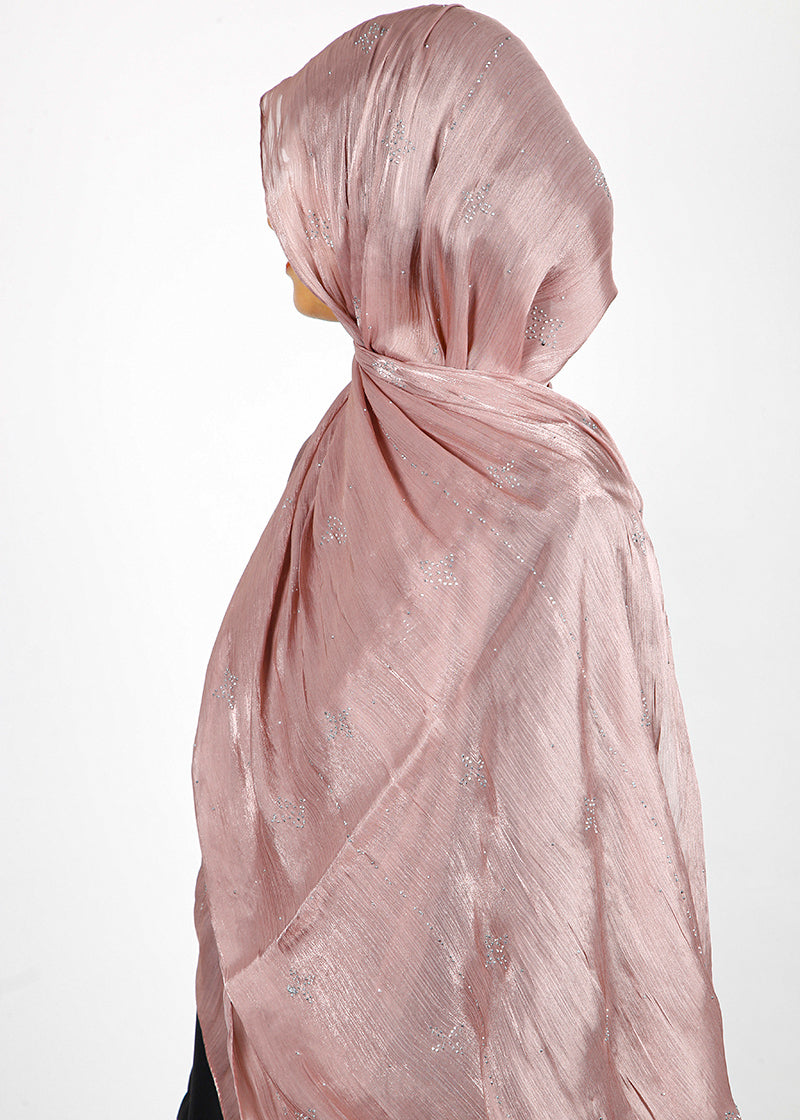 BeingMuslims Graceful Diamond Work Organza Light Purple Hijab