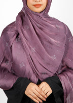BeingMuslims Graceful Diamond Work Organza Purple Hijab