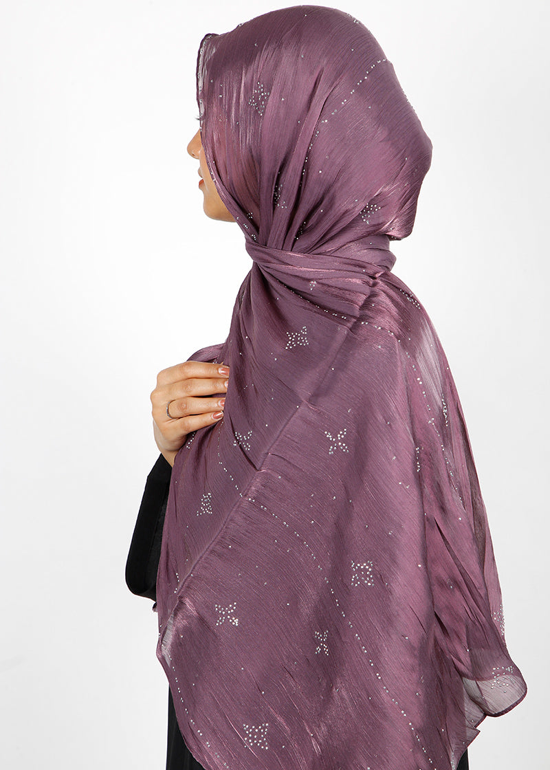 BeingMuslims Graceful Diamond Work Organza Purple Hijab