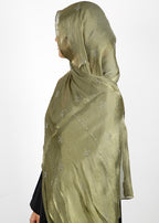 BeingMuslims Graceful Diamond Work Organza Sage Green Hijab
